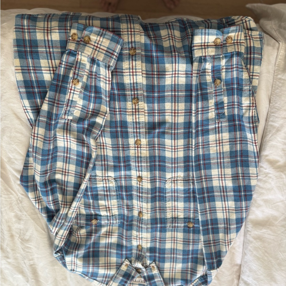 Blue and White Plaid Button-Up Shirt